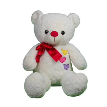 Teddy Bear Plush Soft with Red Ribon Bow Toy for Ages 3 Years and Up - White, 70cm