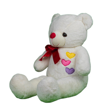 Teddy Bear Plush Soft with Red Ribon Bow Toy for Ages 3 Years and Up - White, 70cm