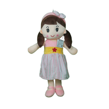 Cute Rag Doll Plush Soft Toy Wearing Baby Pink & White Stripes Frock for Ages 3 Years and Up, 60cm